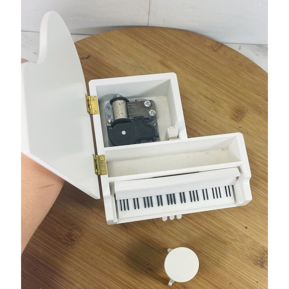 White Piano Music Box with Bench and Black Case Musical Boxes Gift for Christmas - Picture 3 of 13